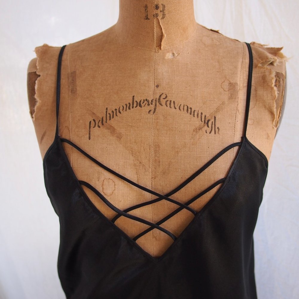 vtg 90s FREDERICKS of HOLLYWOOD Black Long Slinky Sexy Nightgown Dress USA S EUC - Picture 5 of 8